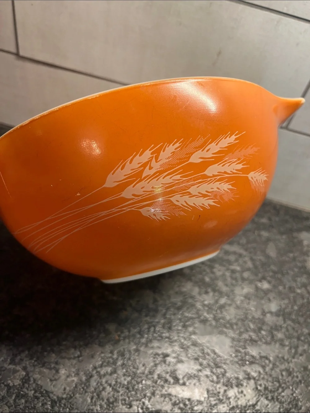 Vintage Pyrex #443 Cinderella Orange Mixing Bowl with pour spouts  AUTUMN WHEAT